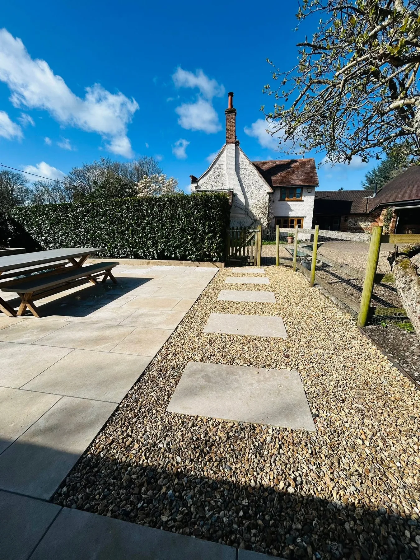 limestone garden path gravel detail marlow - Limestone Garden Patio and Raised Oak Beds in Marlow